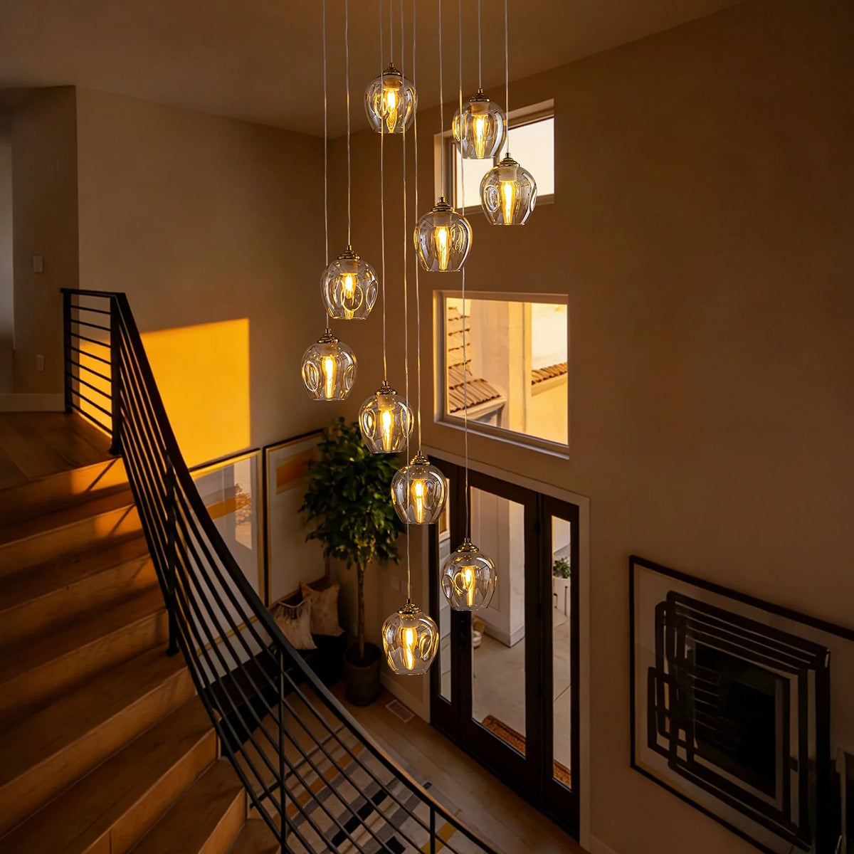 aura-luxury-glass-chandelier-in-foyer-Carra Home-lighting-1