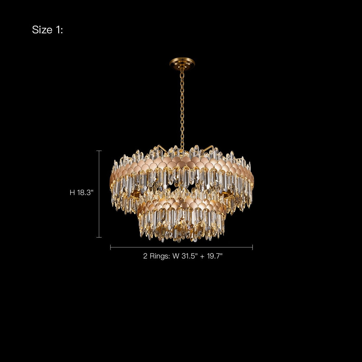 aurelio modern gold k9 crystal double tiered three color dimming chandelier dimensions 31.5 inch width with adjustable height | Carra Home