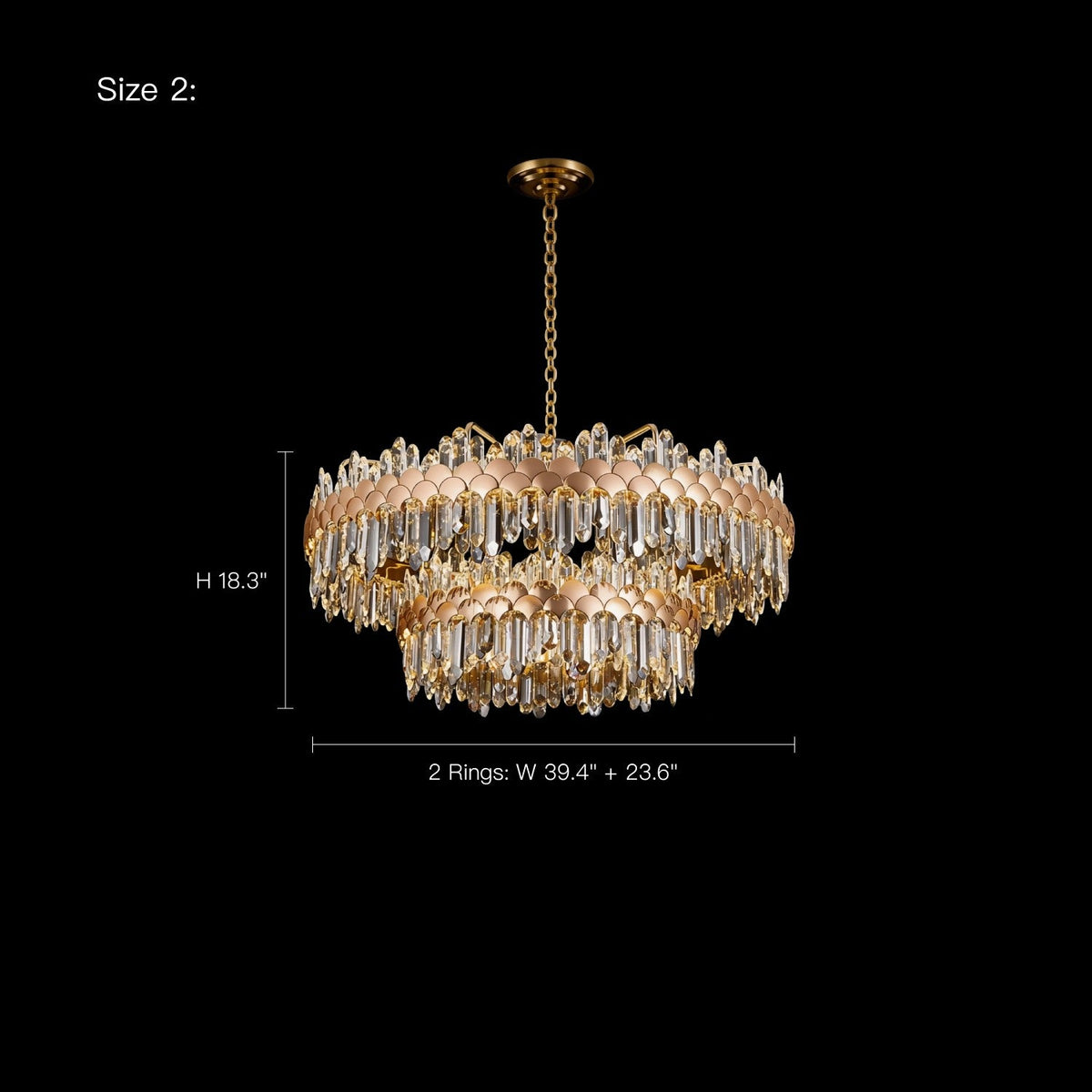 aurelio modern gold k9 crystal double tiered three color dimming chandelier dimensions 39.4 inch width with adjustable height | Carra Home
