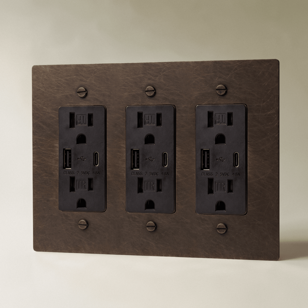 Aurex Vintage Brass with Patina 3 Gang USB-C Wall Outlet - CARRA HOME