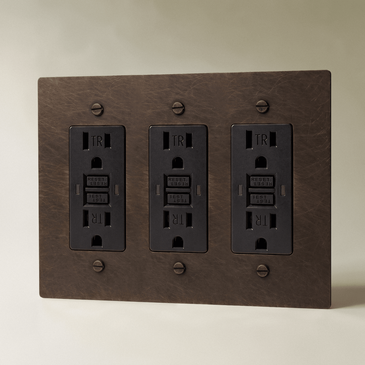Aurex Vintage Brass with Patina 3 Gang GFCI Wall Outlet - CARRA HOME