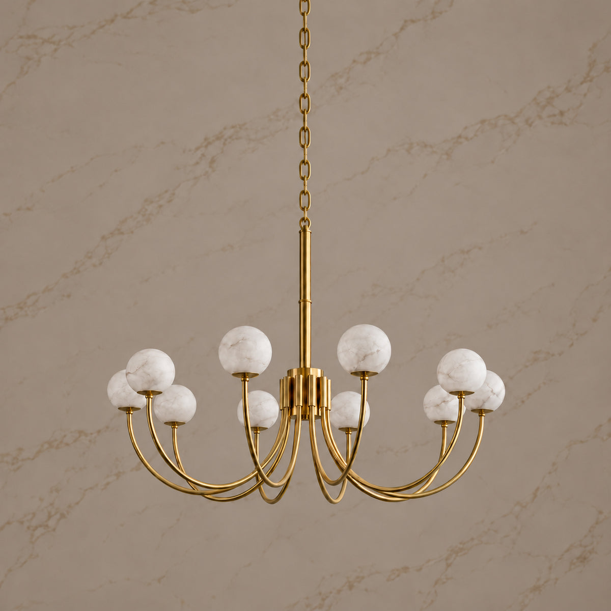 Aurin Alabaster Globe Chandelier 10 heads, brass, light off | CARRA HOME