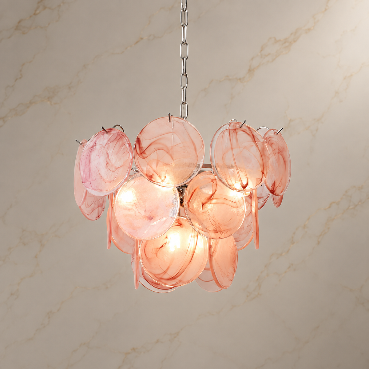 blush glass disc cluster chandelier chrome 50x60cm light on