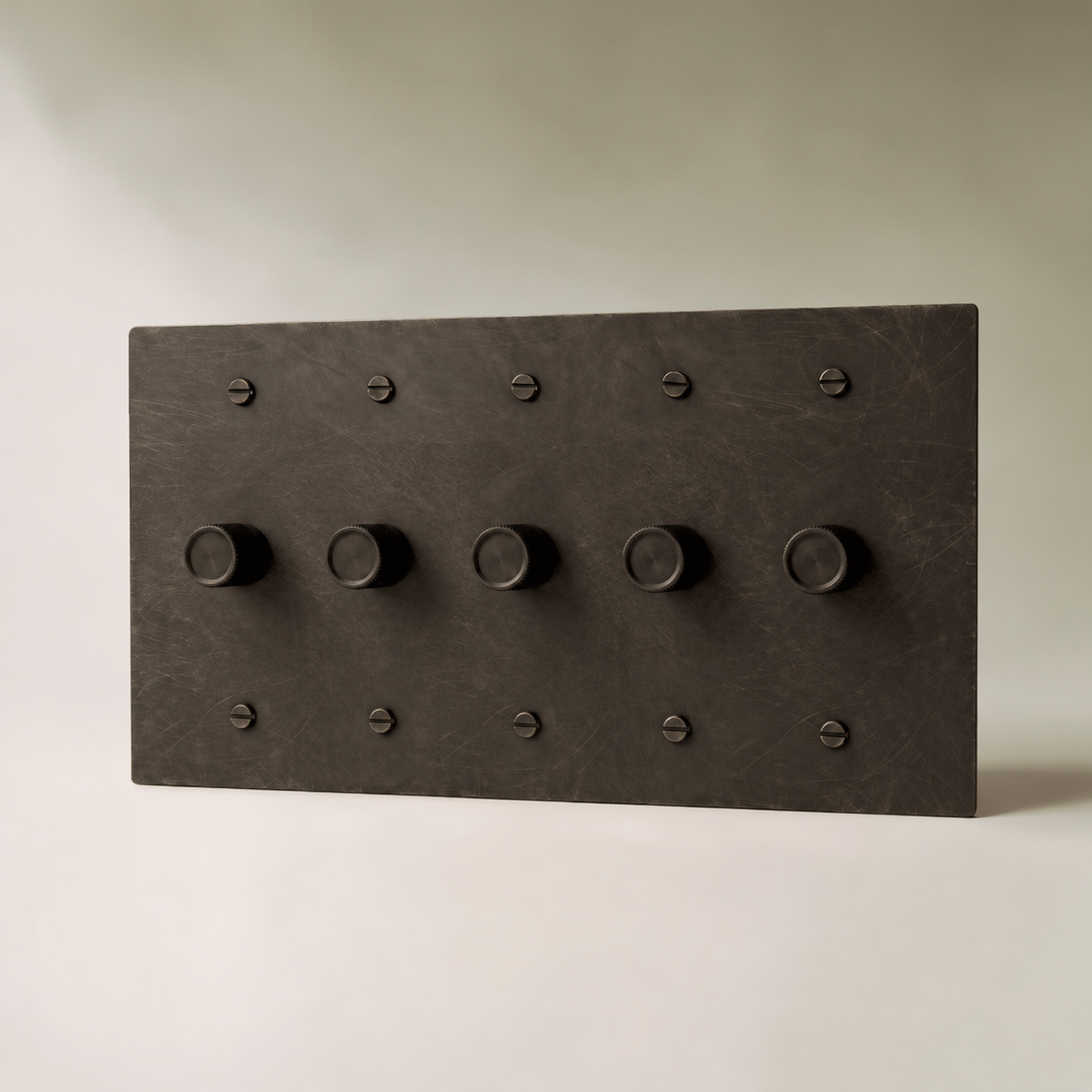 Brass Rotary Dimmer Switch, Bronze with Patina 5 Gang product view — seamless faceplate | CARRA HOME