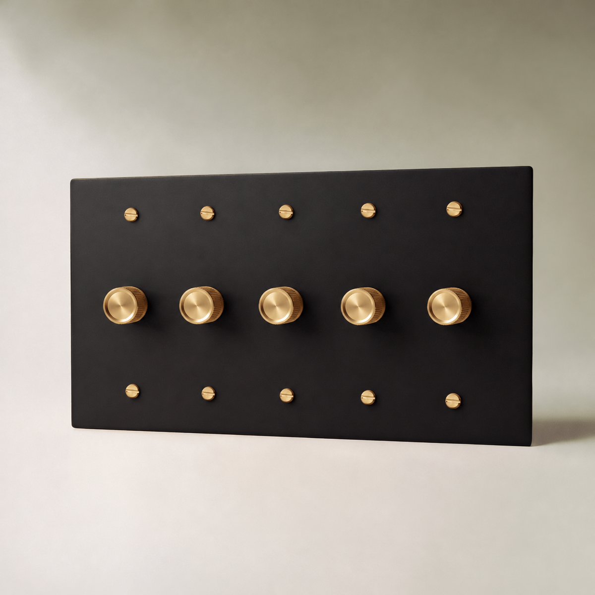 Brass Rotary Dimmer Switch, Night Black with Brass 5 Gang product view — seamless faceplate | CARRA HOME