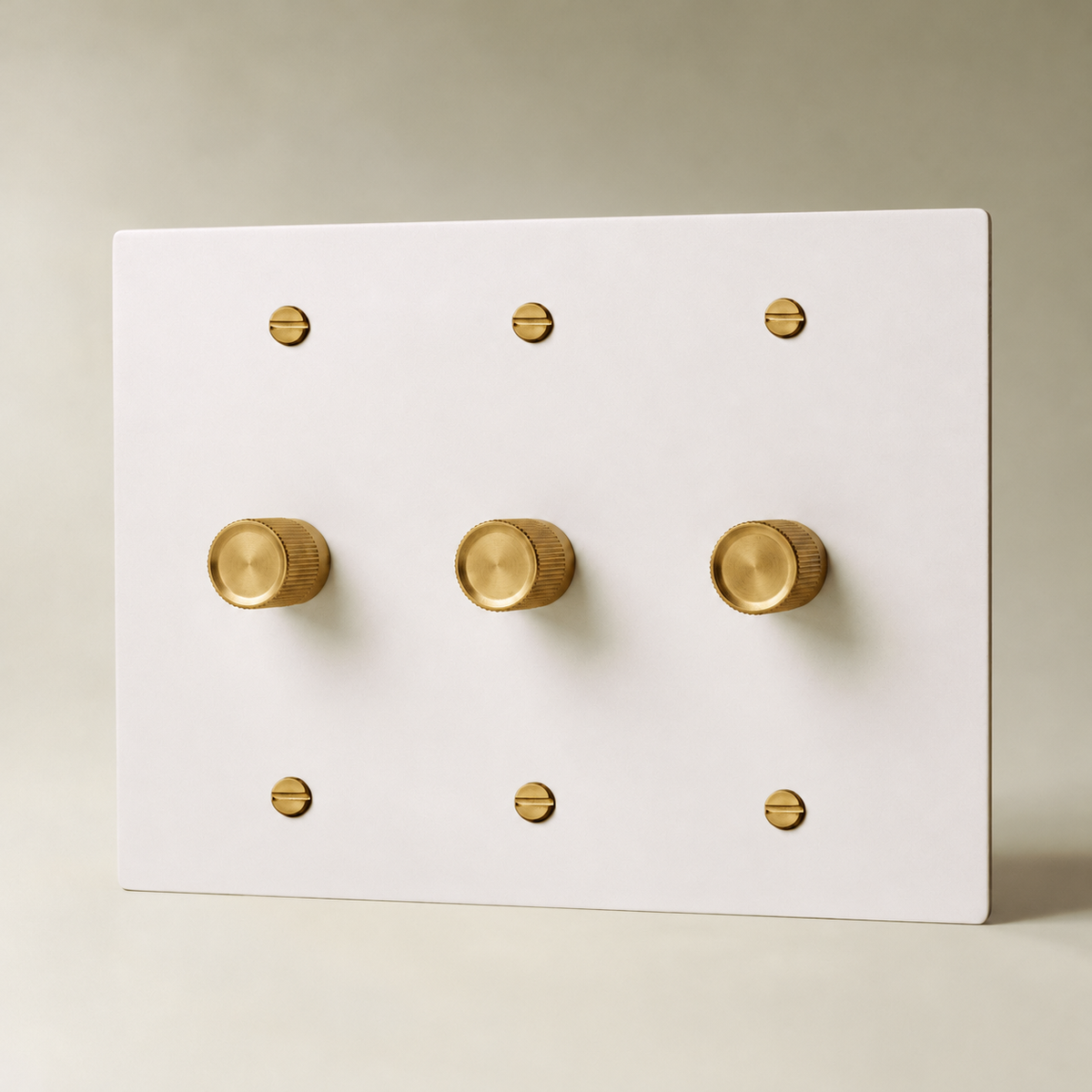 Brass Rotary Dimmer Switch, White with Brass 3 Gang product view — seamless faceplate | CARRA HOME