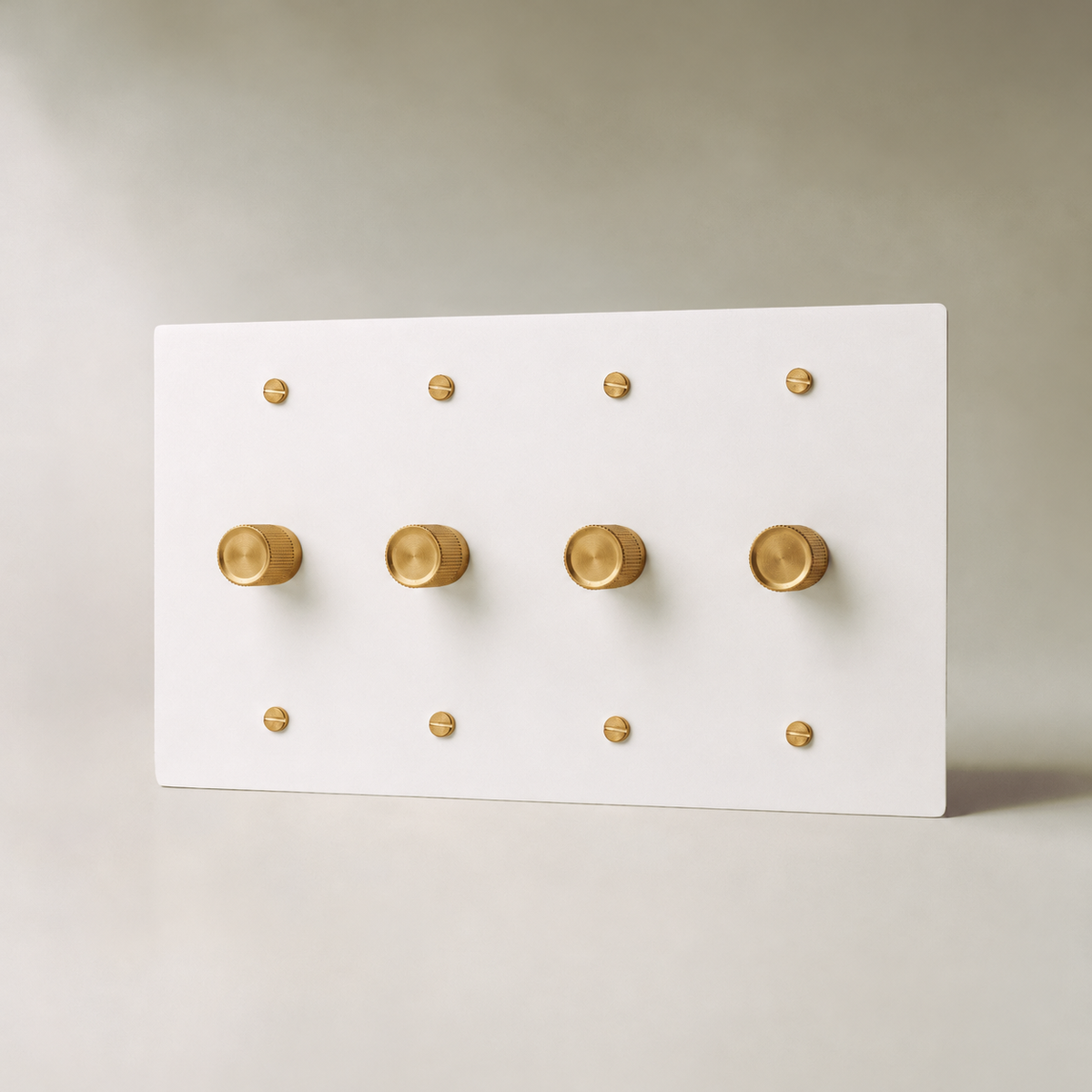 Brass Rotary Dimmer Switch, White with Brass 4 Gang product view — seamless faceplate | CARRA HOME