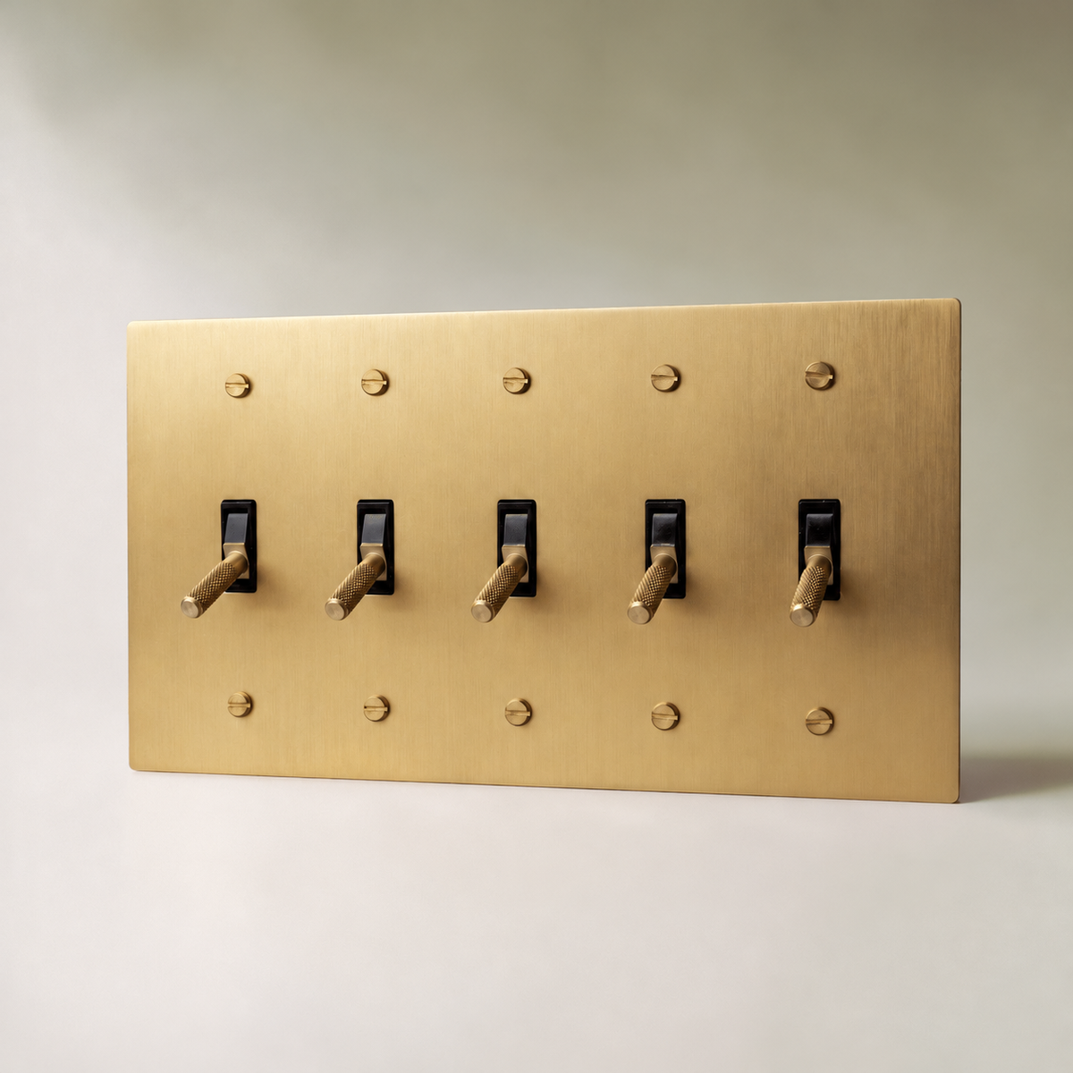Brass Toggle Switch, Brass 5 Gang product view — seamless faceplate | CARRA HOME