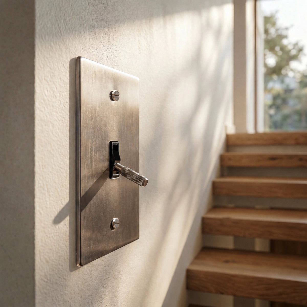 Brass Toggle Switch installed in an interior, view 40 — seamless faceplate | CARRA HOME
