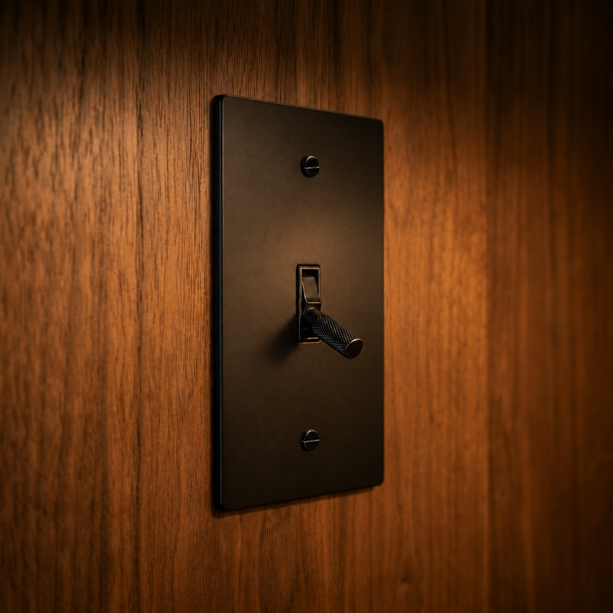Brass Toggle Switch installed in an interior, view 44 — seamless faceplate | CARRA HOME