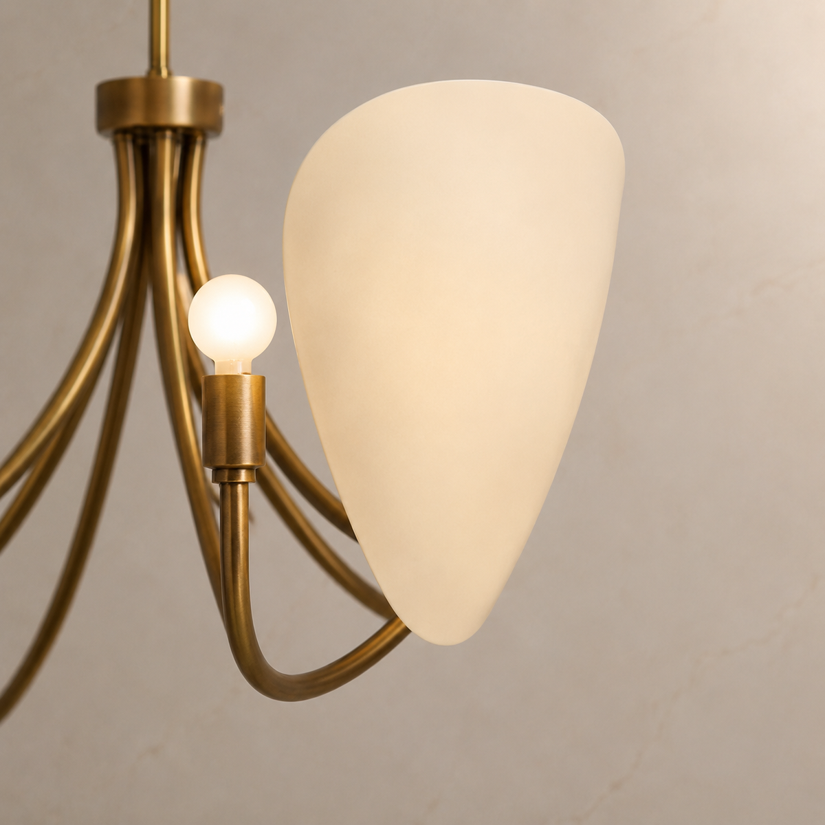Brevin chandelier petal shade and antique brass detail