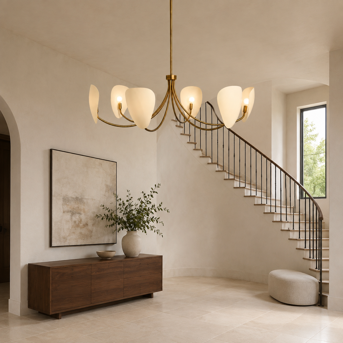 Brevin chandelier in a contemporary foyer