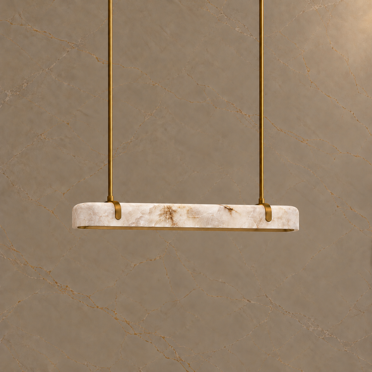 Calen Alabaster Linear Chandelier gold 120cm light off | CARRA HOME