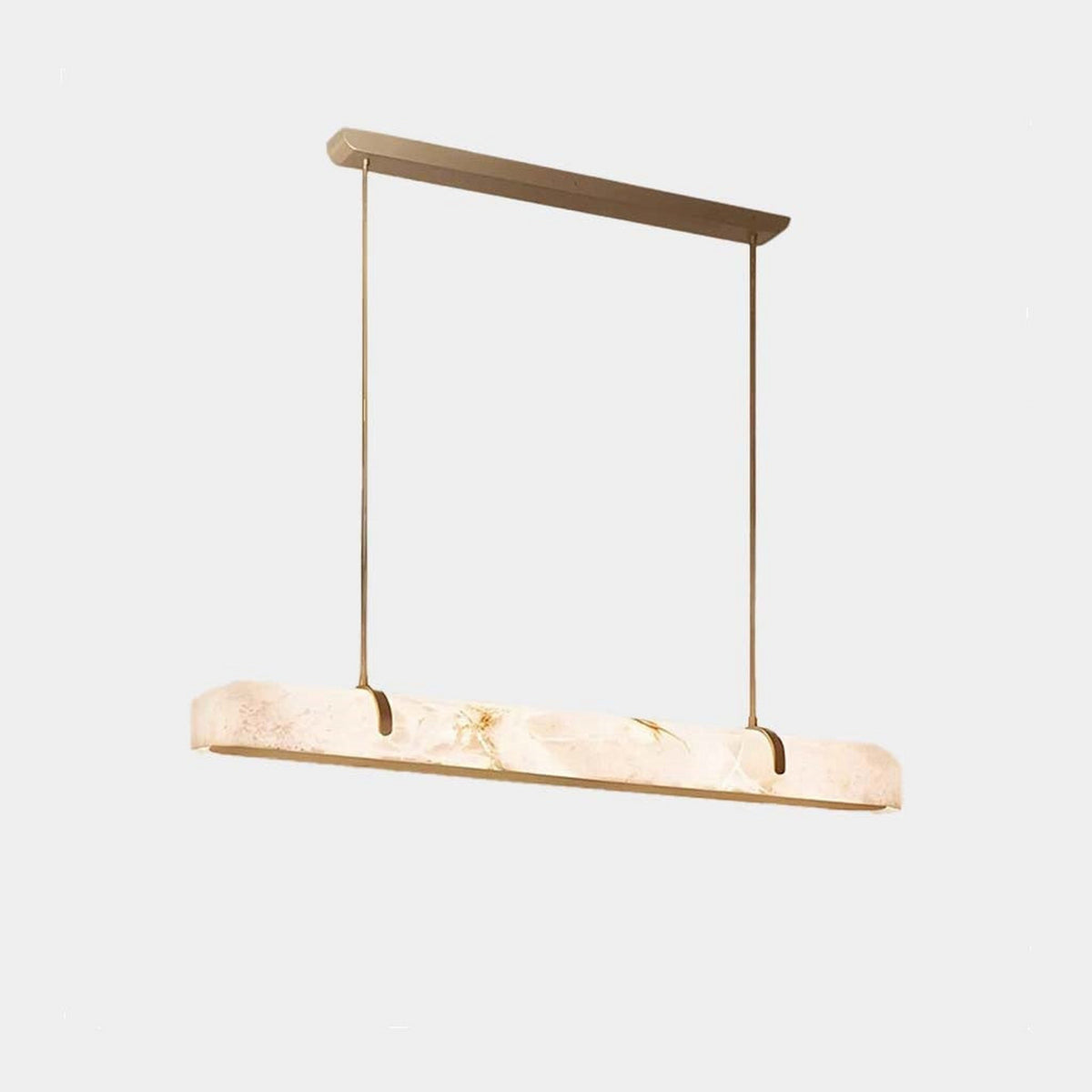 Calen Alabaster Linear Chandelier — Gold 120 cm alabaster chandelier with two brass rods on a white background | CARRA HOME