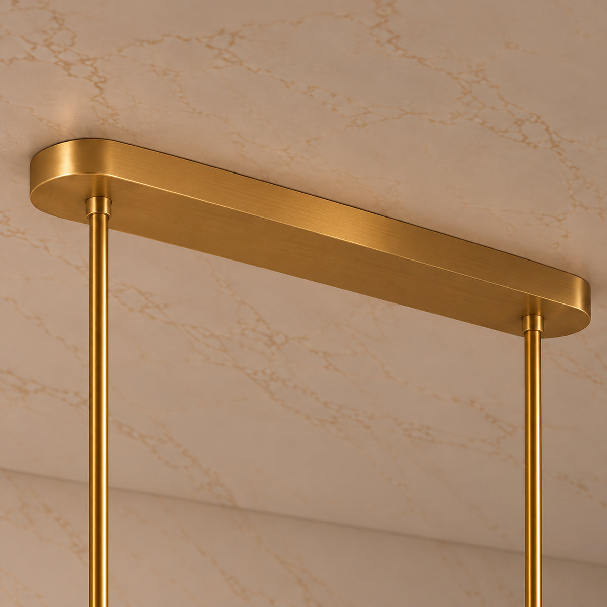 Calen Alabaster Linear Chandelier — Gold oblong ceiling canopy and rigid brass suspension rods | CARRA HOME