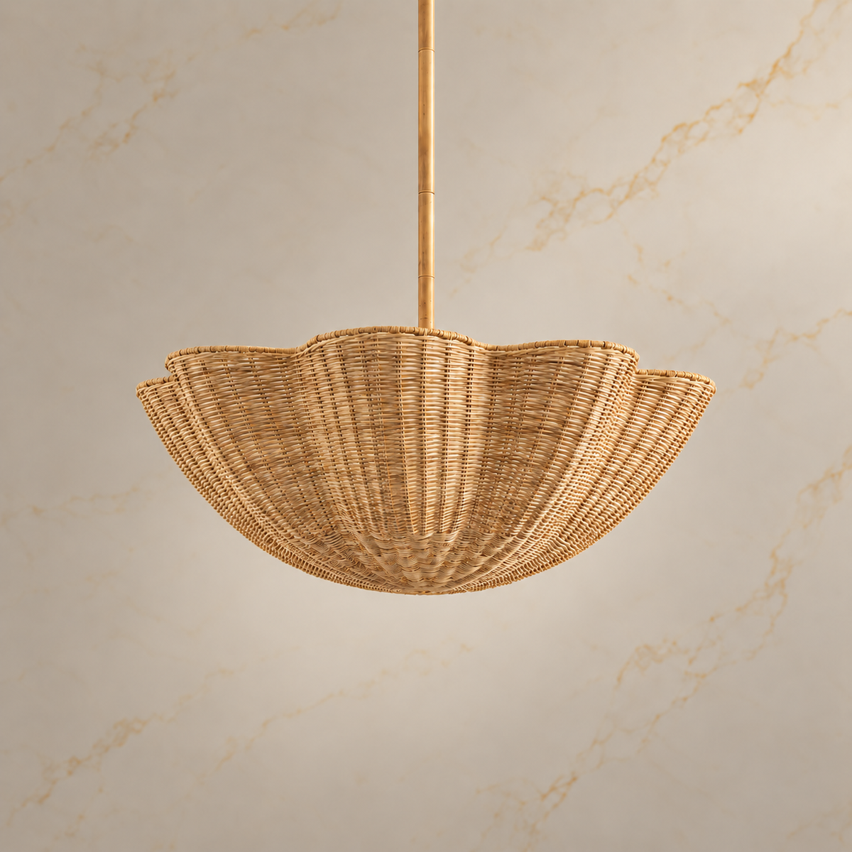 Calira natural rattan scalloped chandelier, 100 cm light off hero | CARRA HOME