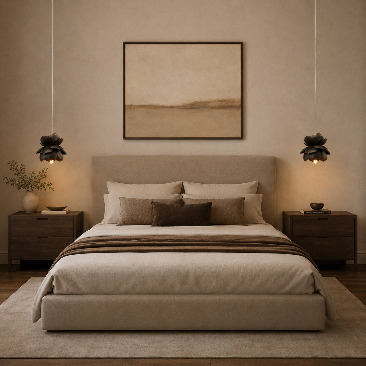 Camellia Metal Flower Pendant Light in a bedroom