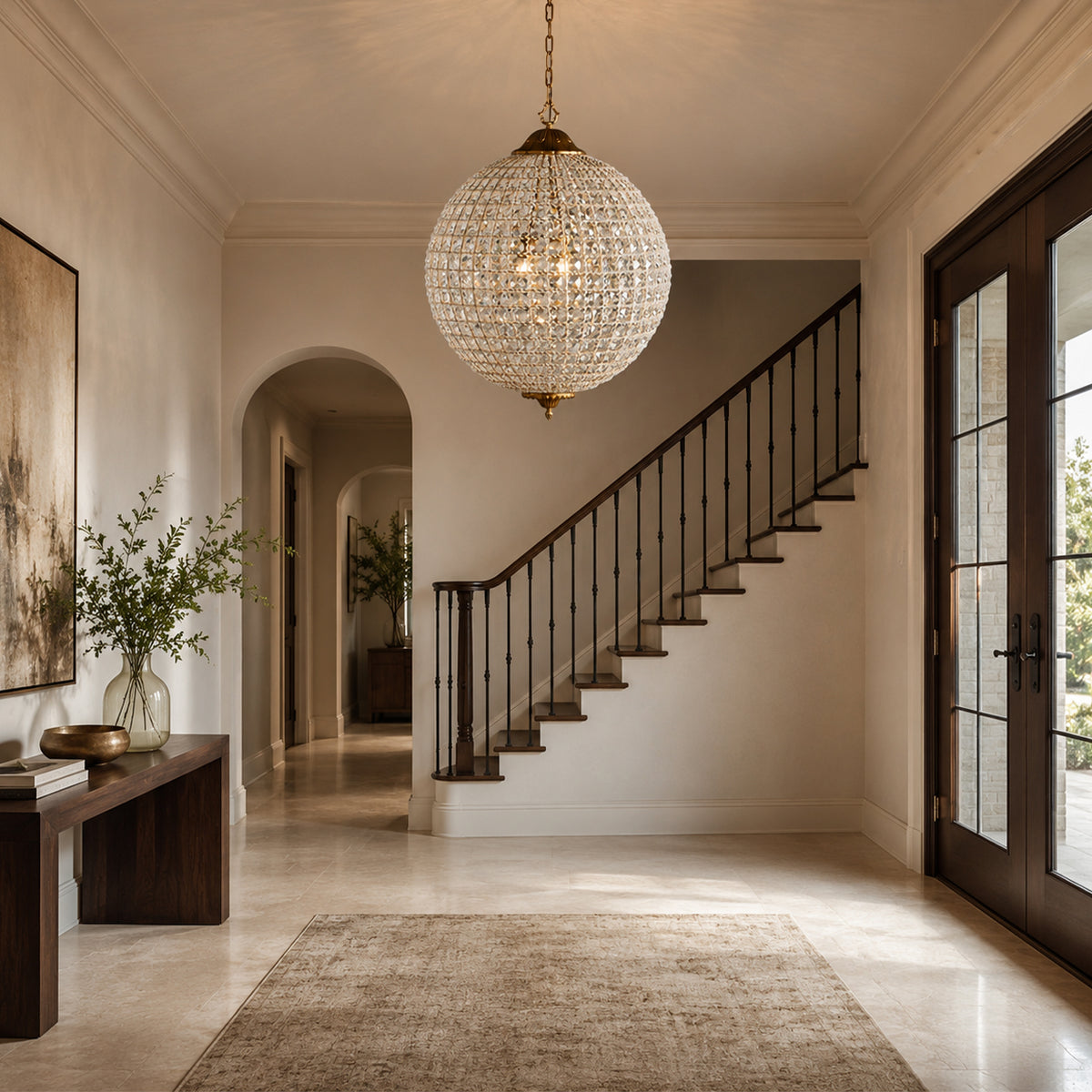 Clarion Crystal Round Chandelier in a foyer
