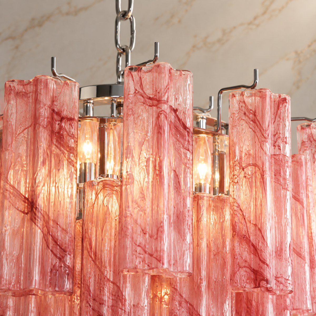 cloud pink glass tiered round chandelier body detail