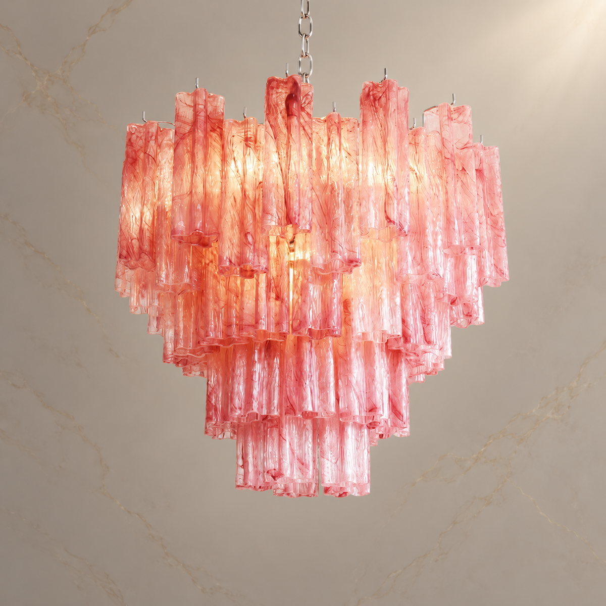 cloud pink glass tiered round chandelier chrome five tier 80x65cm light on