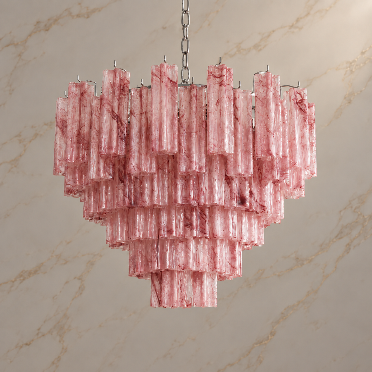 cloud pink glass tiered round chandelier chrome six tier 80x65cm light off