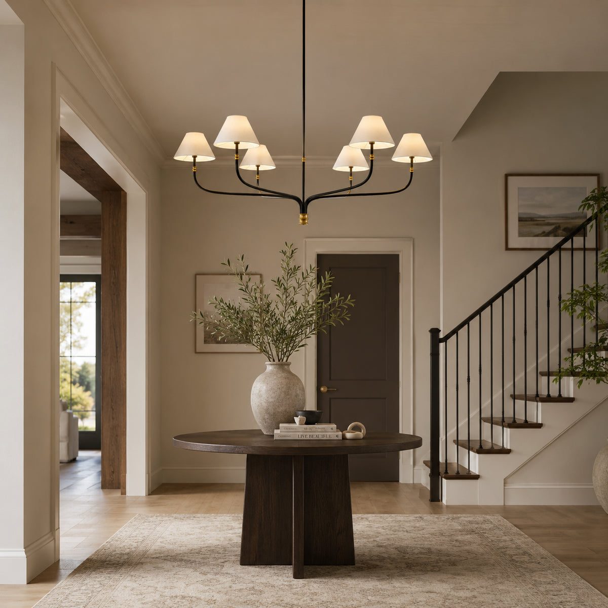 Collins Metal Round Chandelier in a foyer