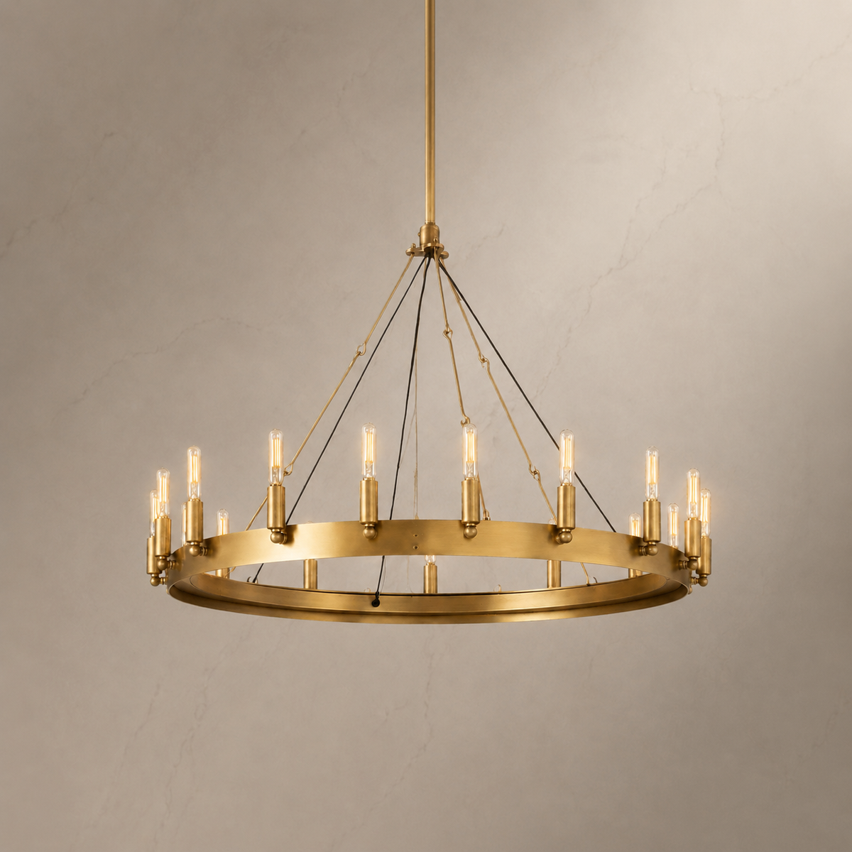 Cominv Metal Round Candelabra Chandelier in gold, light on