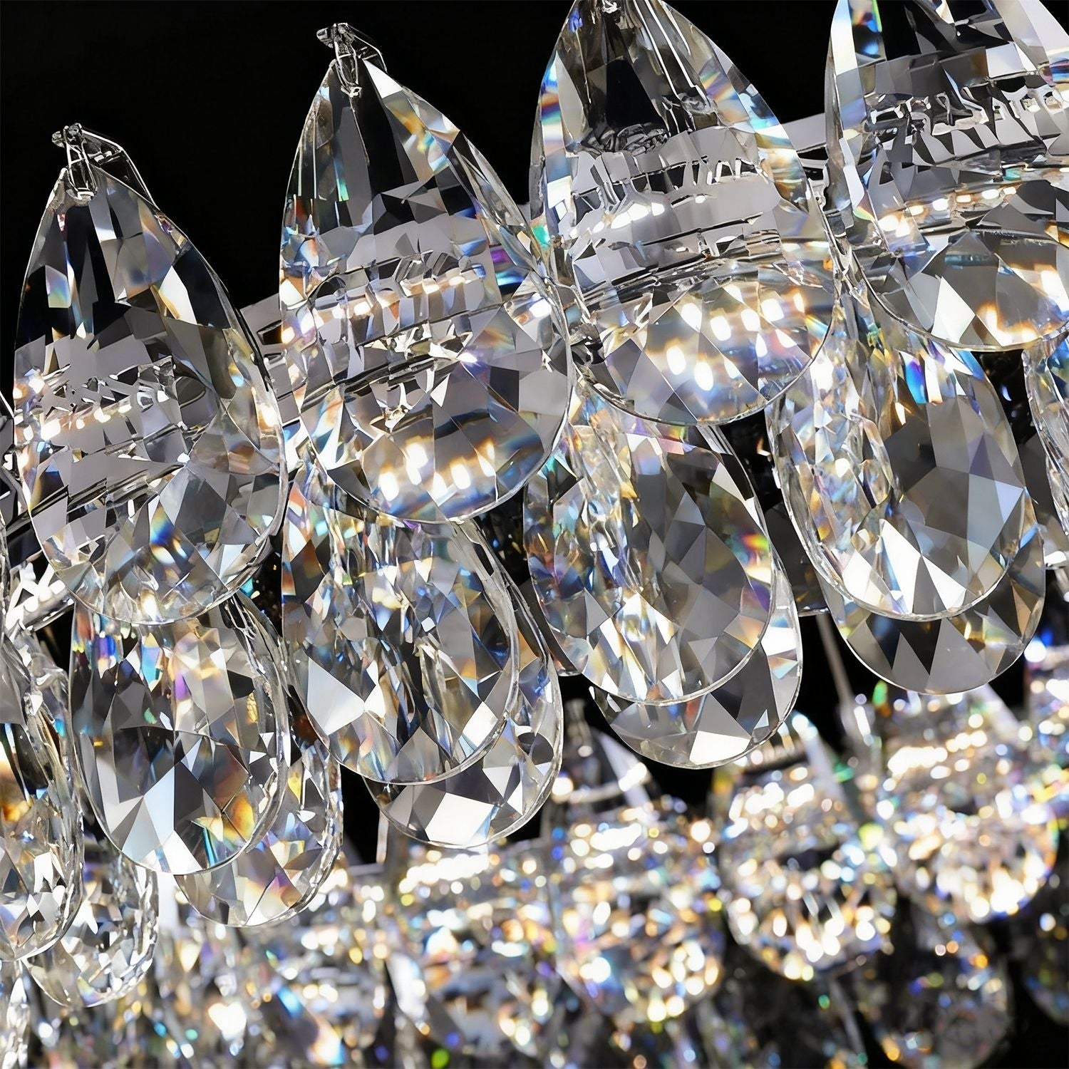 Crystal Dual Tier Water Drop Chandelier suspension system — adjustable cables, secure chain links, and seamless integration with ceiling mount for versatile installation | Carra Home