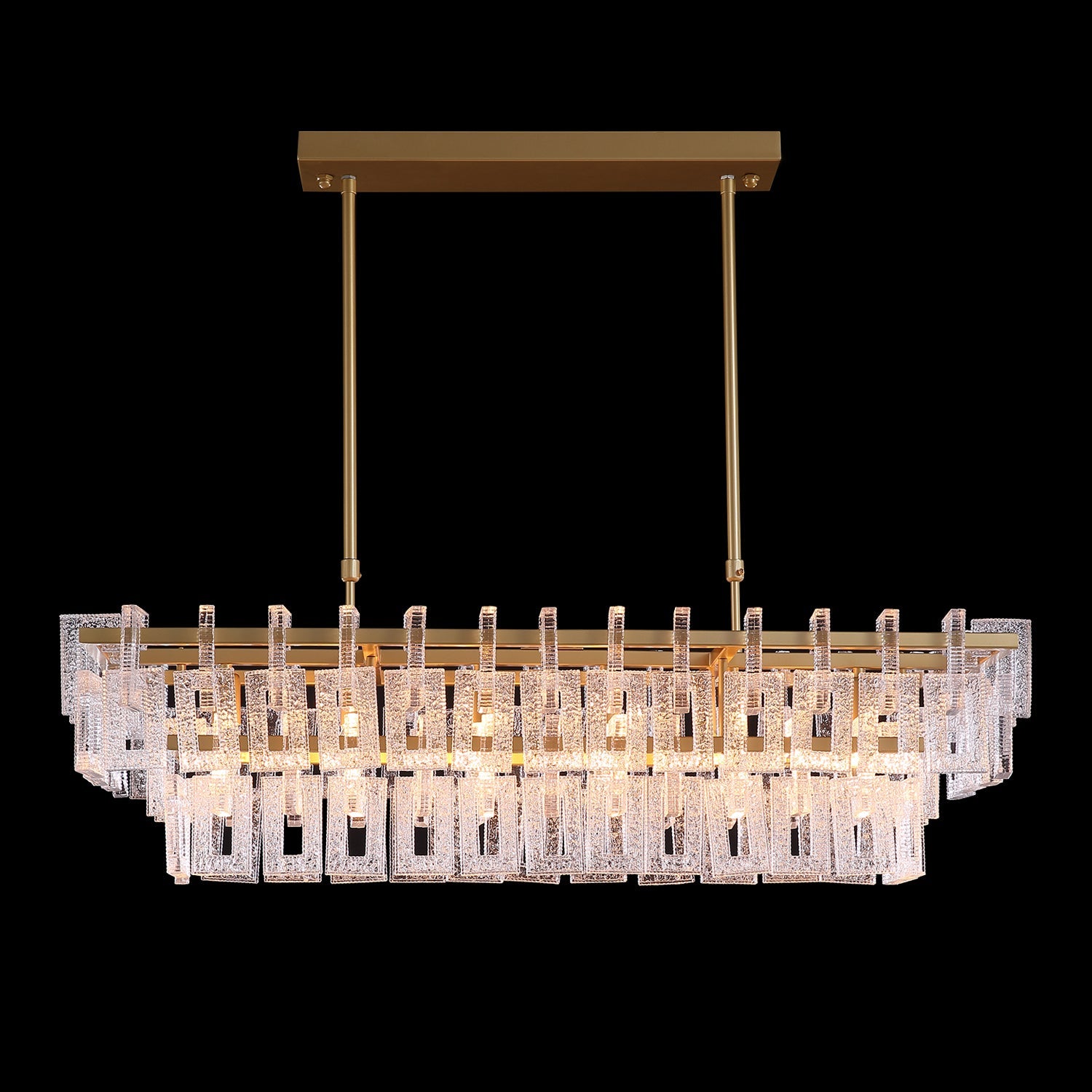 Modern Rectangular Crystal Linear Chandelier - Pendant Light-lights on black