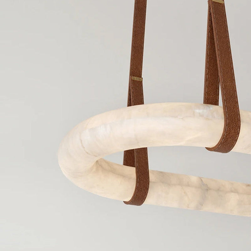 Coffee leather suspension strap and alabaster ring detail | CARRA HOME