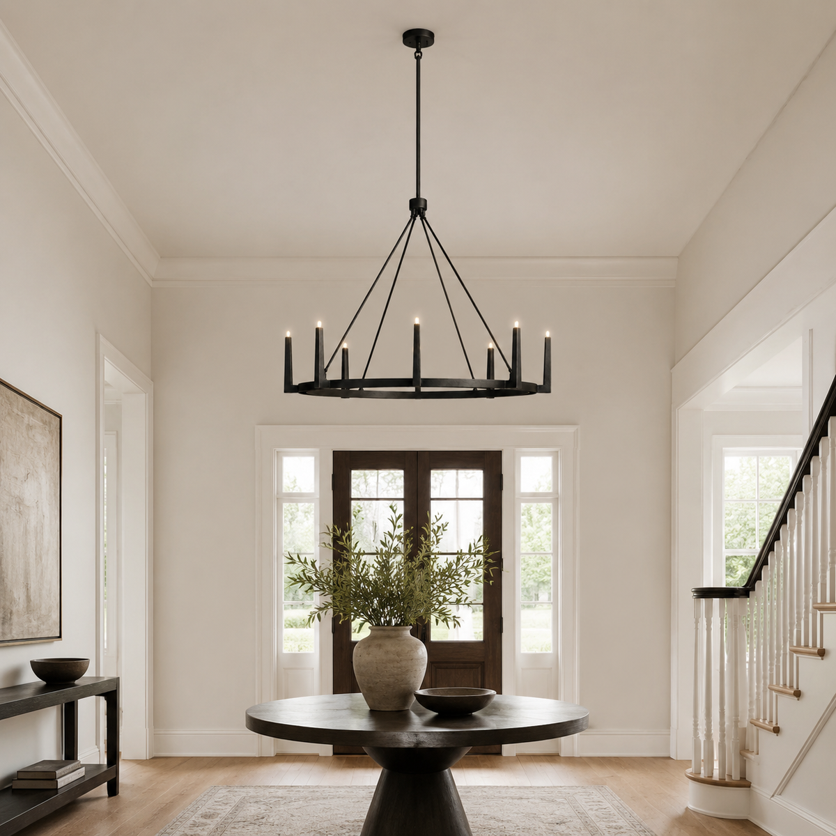 Emmet Metal Round Chandelier in a foyer