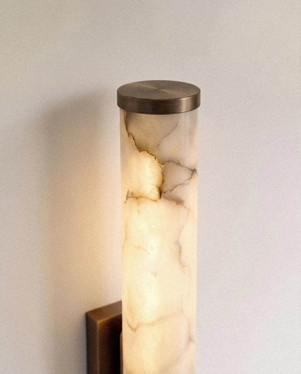Falynis upper metal end cap and alabaster detail | CARRA HOME