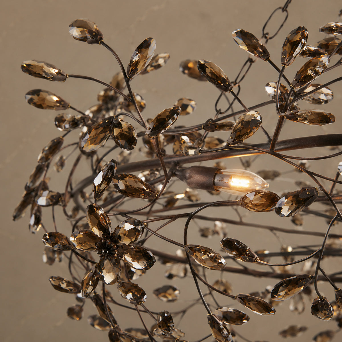 Fiore Black Crystal Crown Chandelier material and construction detail