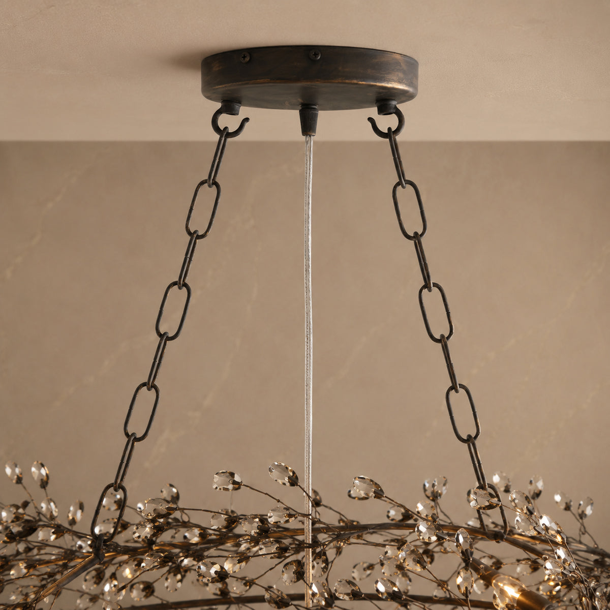 Fiore Black Crystal Crown Chandelier material and construction detail