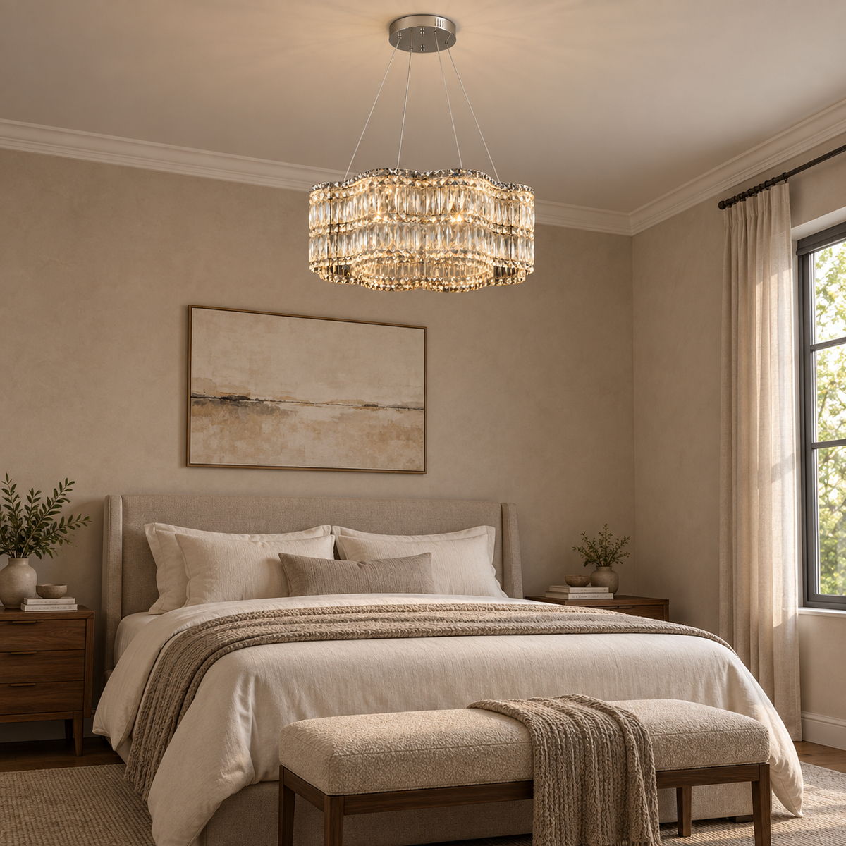 floral crystal chandelier chrome 60cm bedroom