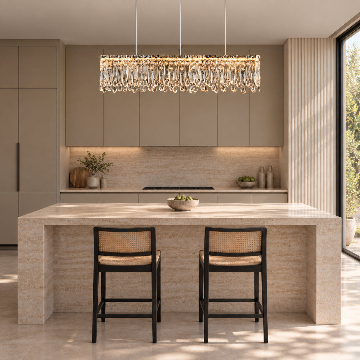 flow crystal linear chandelier chrome 100cm kitchen island stone