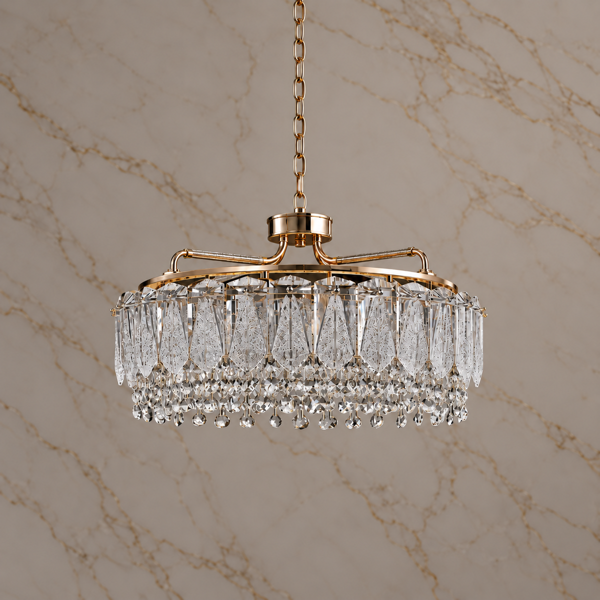glacier crystal ring chandelier gold 60cm light off