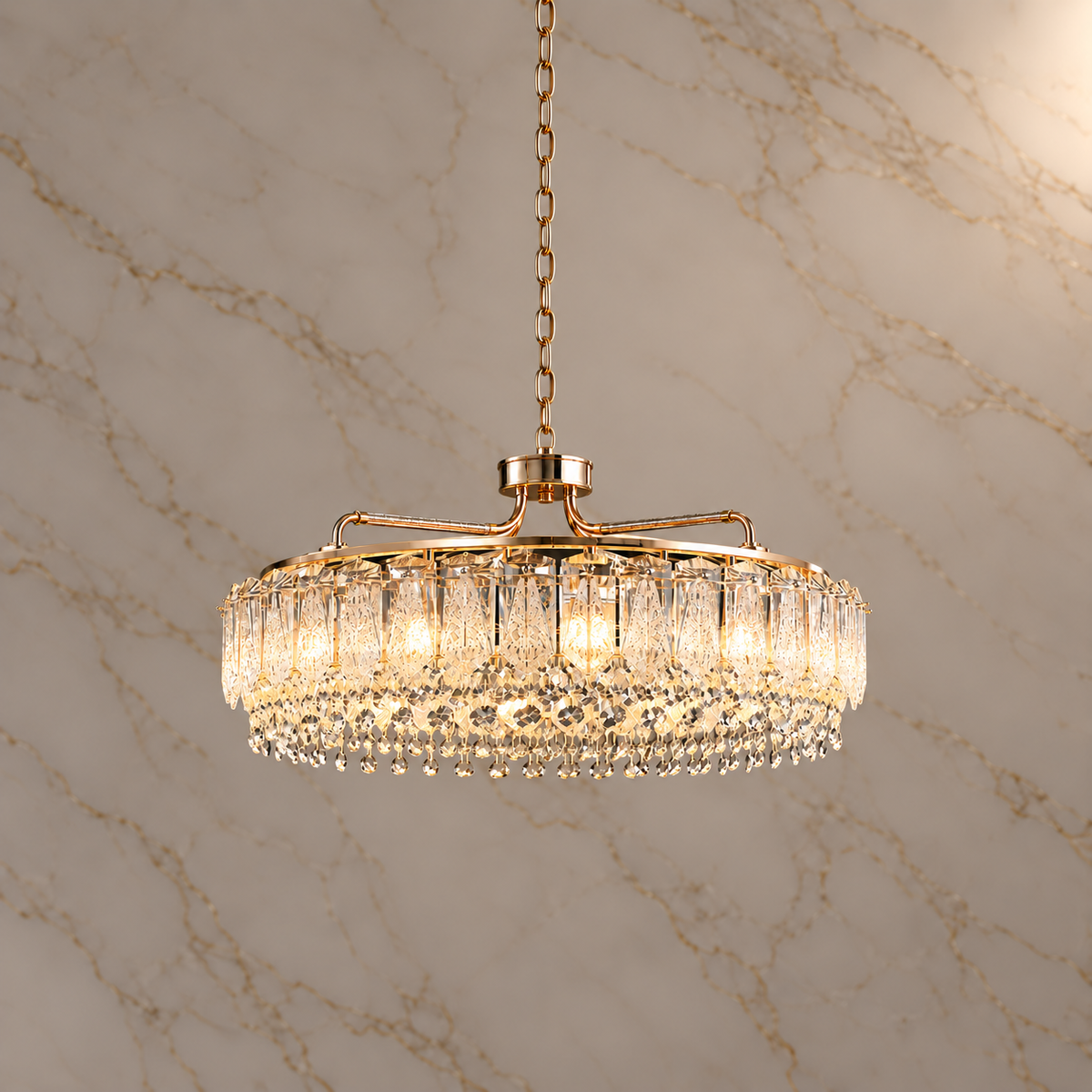 glacier crystal ring chandelier gold 80cm light on