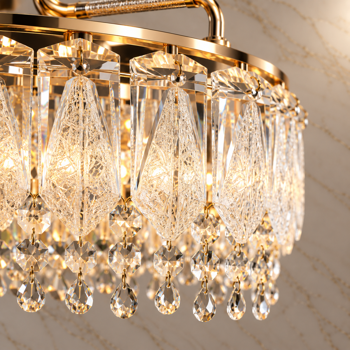 glacier crystal ring chandelier gold body detail