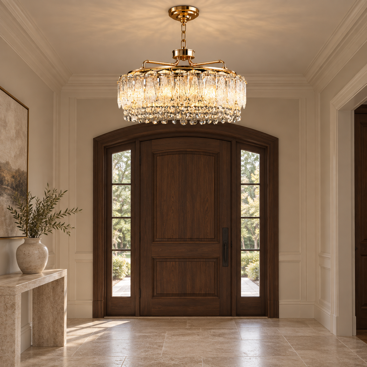 glacier crystal ring chandelier gold foyer