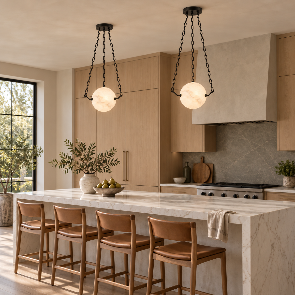 Globus Alabaster Globe Pendant Light black 35 cm pair above kitchen island | CARRA HOME
