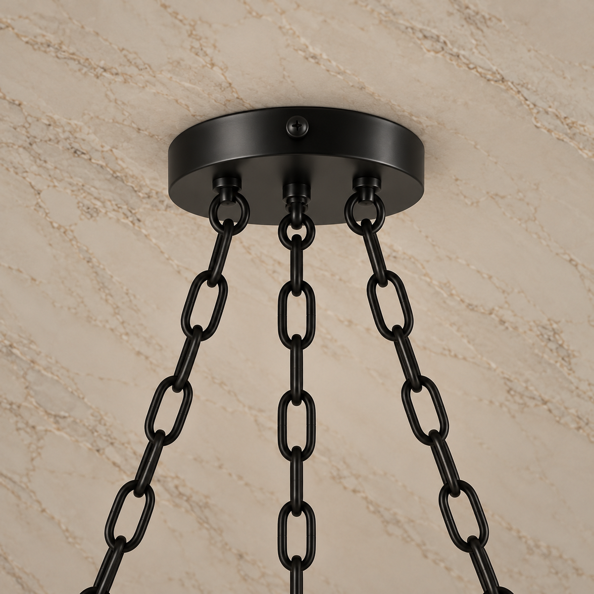 Globus Alabaster Globe Pendant Light black ceiling canopy and three chains detail | CARRA HOME