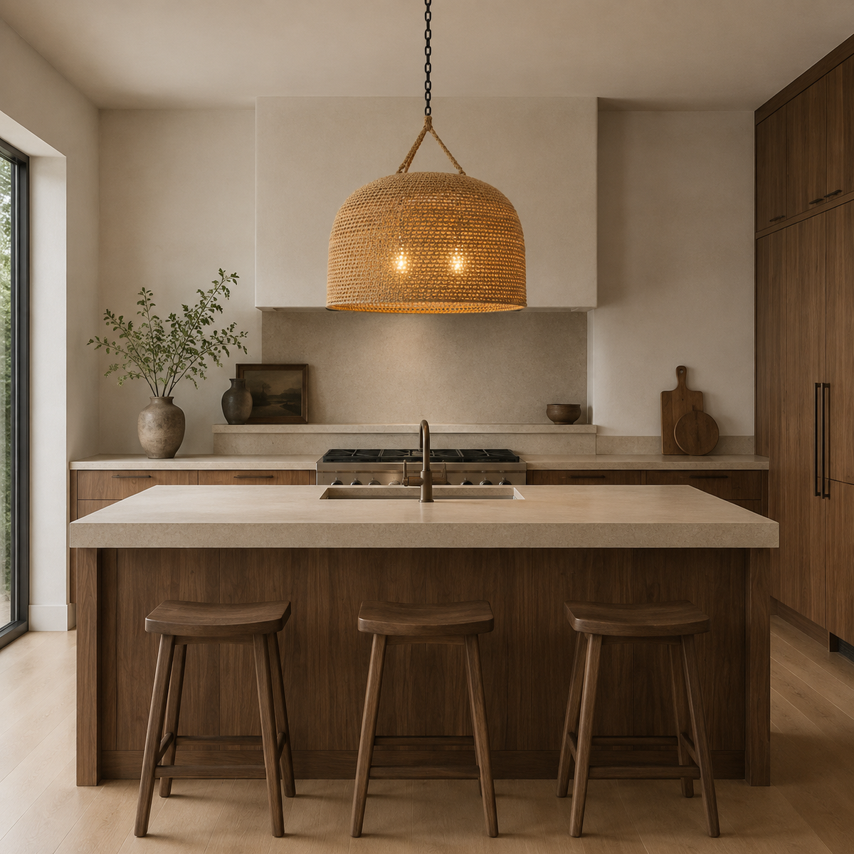 Green Oaks oversized pendant above a walnut kitchen island