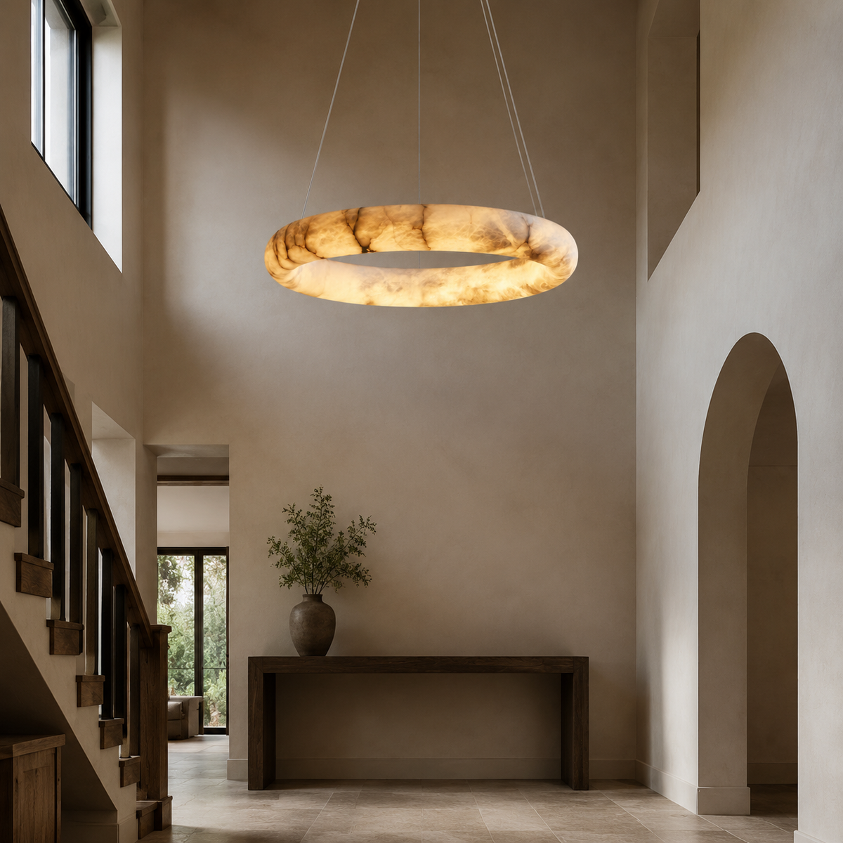 Halima alabaster halo chandelier in foyer