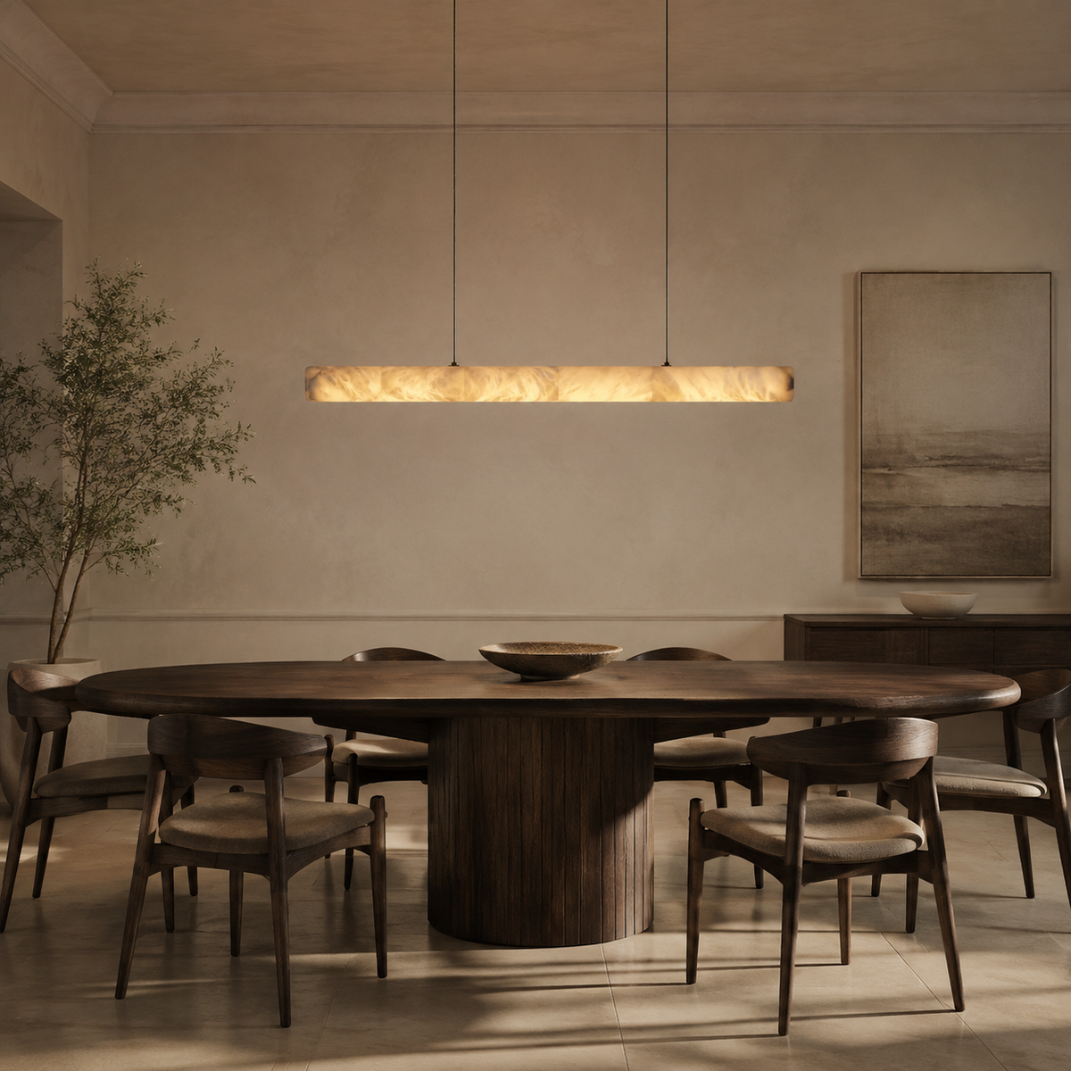 Halima linear chandelier in formal dining room