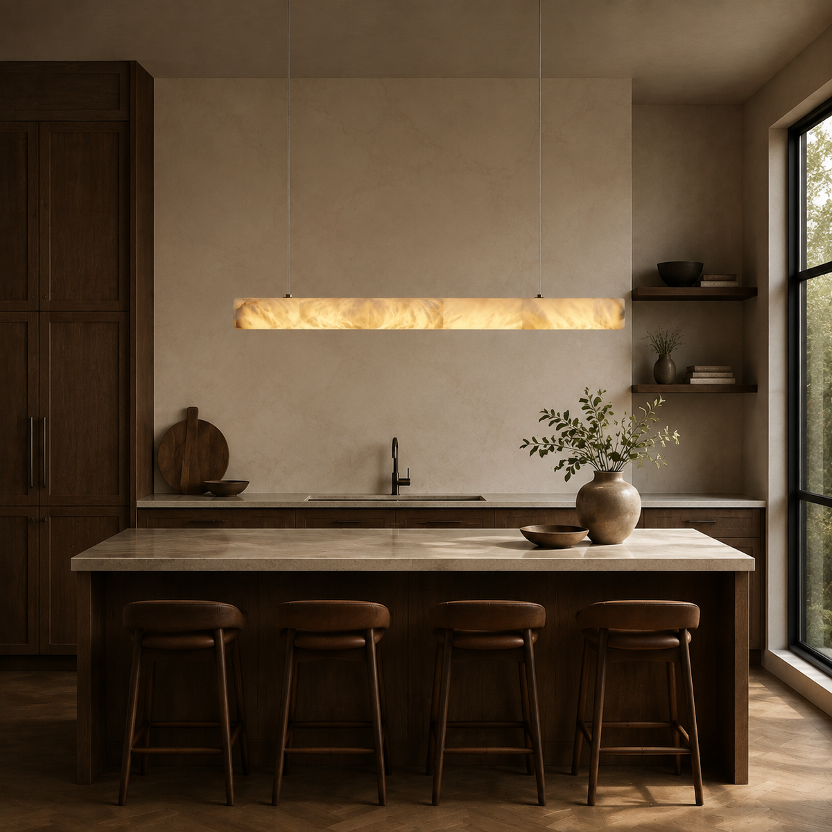 Halima linear chandelier over kitchen island