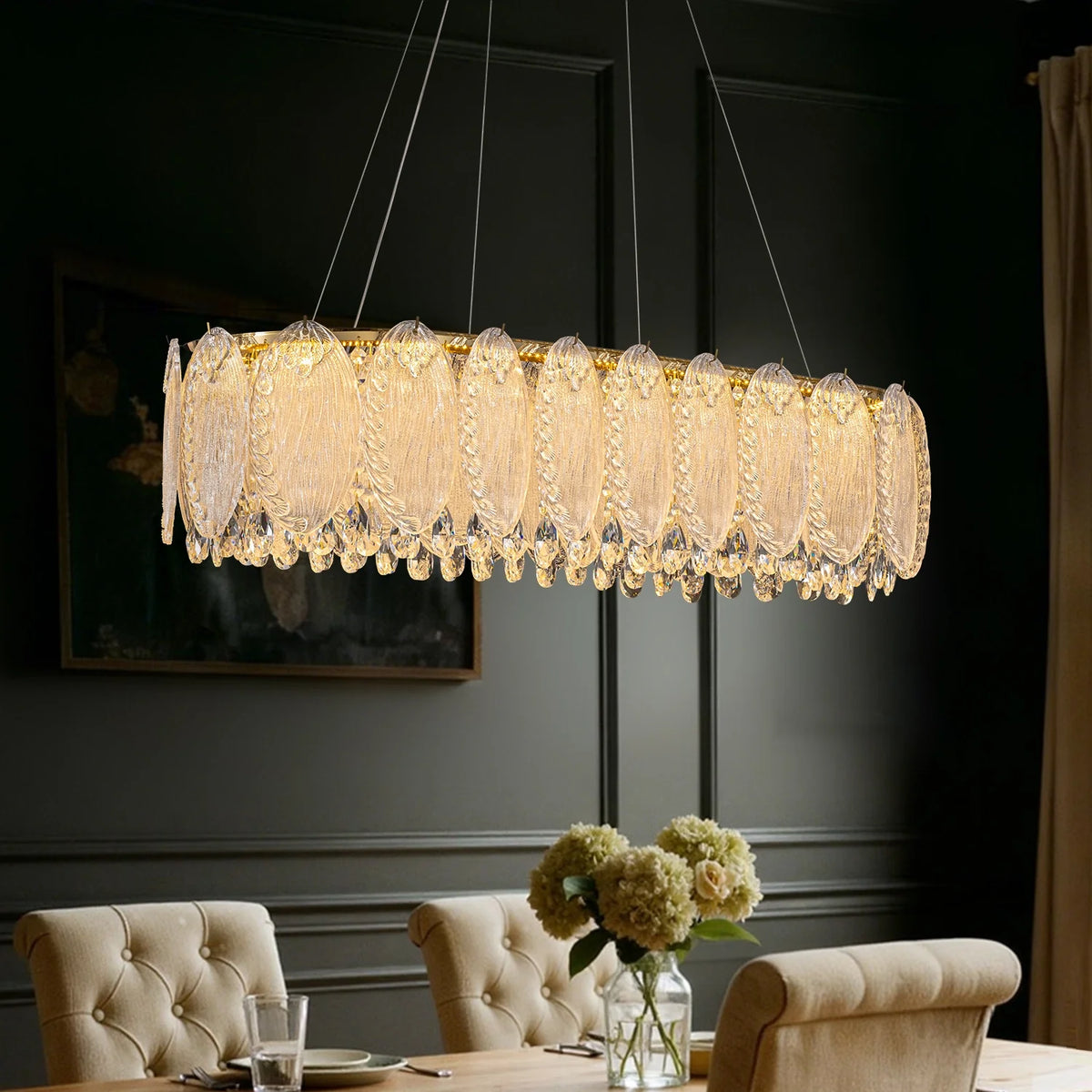 handcrafted-crystal-glass-leaf-oval-chandelier-ch343-Carra Home-lighting