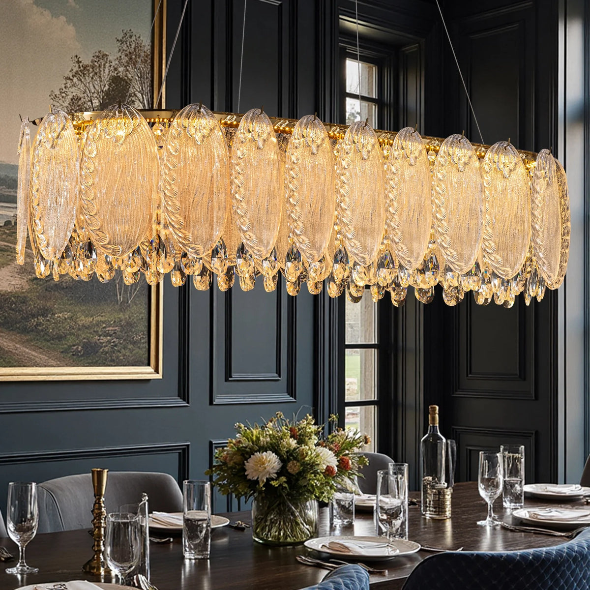 handcrafted-crystal-glass-leaf-oval-chandelier-ch343-Carra Home-lighting