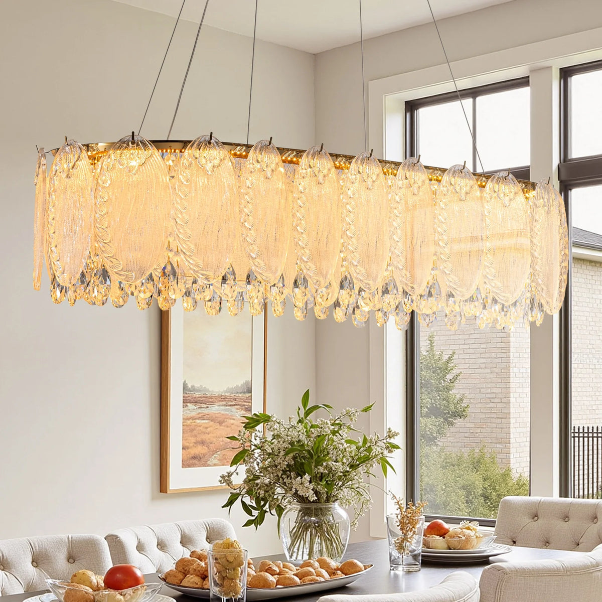 handcrafted-crystal-glass-leaf-oval-chandelier-ch343-Carra Home-lighting