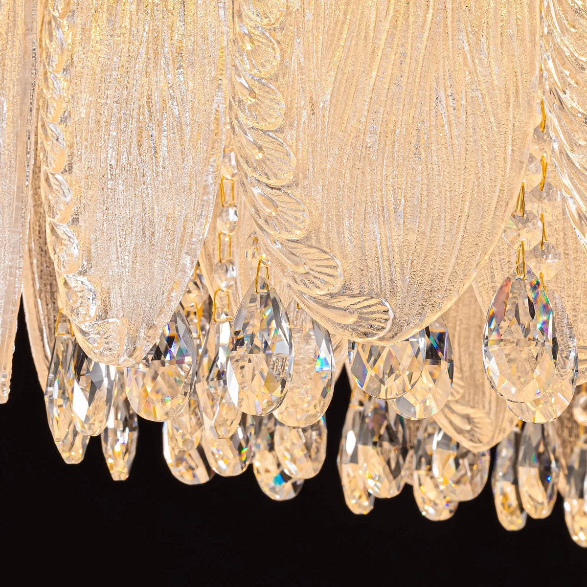 close-up-of-handcrafted-crystal-glass-leaf-oval-chandelier-ch343-Carra Home-lighting